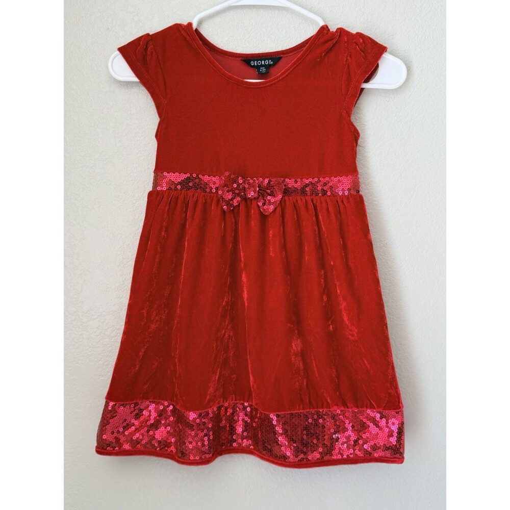 George Girls Size 6/6 Red Velvet & Sequin Christmas Holiday Dress Formal